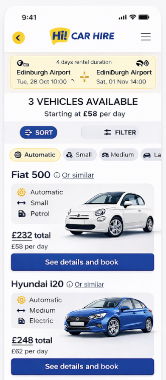 High Fidelity Mobile Search Results Screen