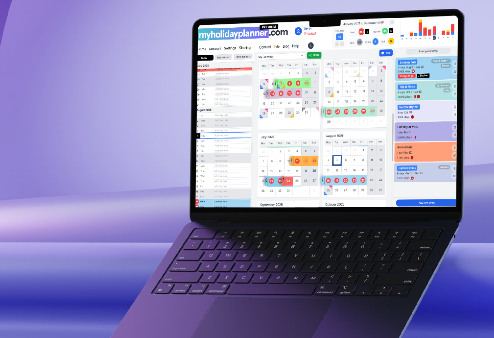 My Holiday Planner interactive calendar dashboard