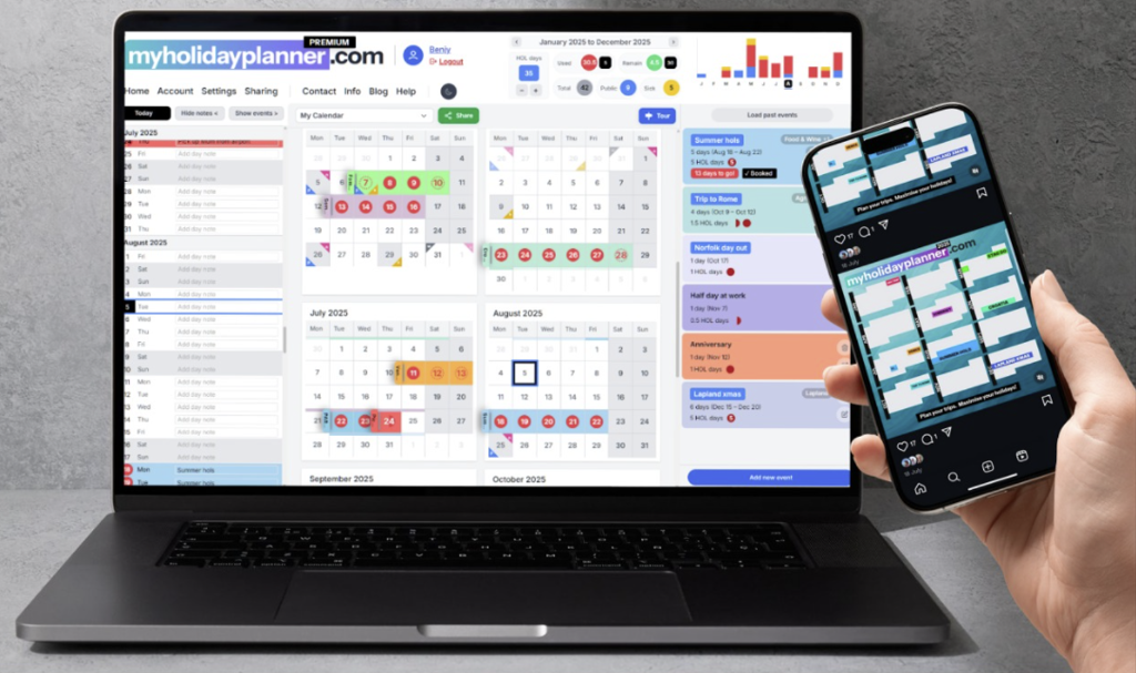 My Holiday Planner preview showing laptop and mobile mockup