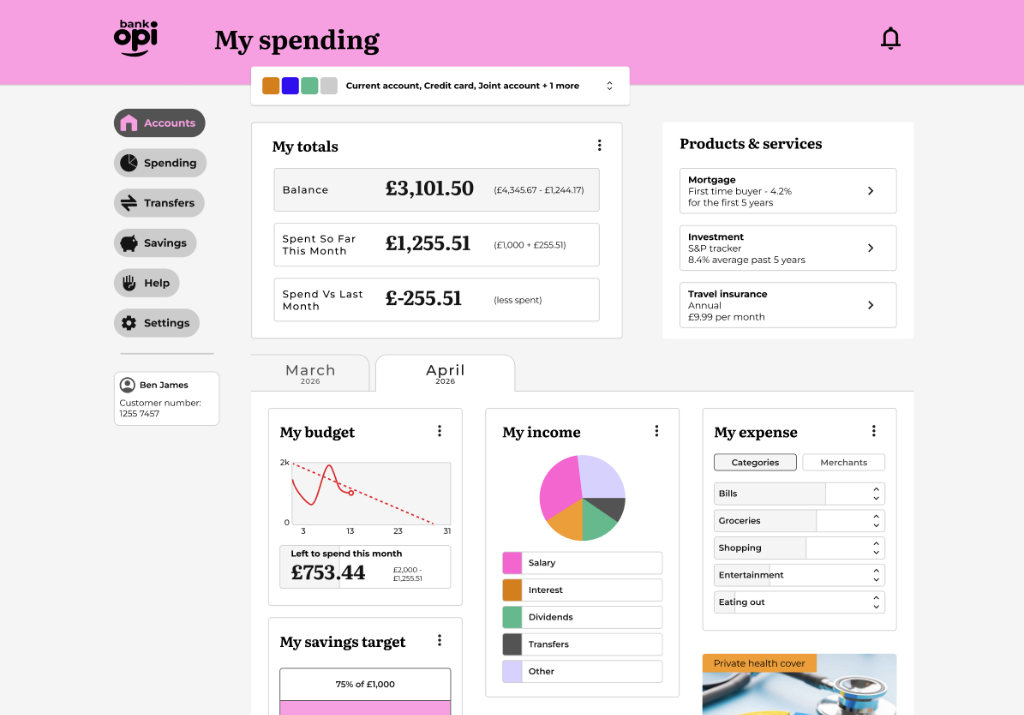 Opi Bank dashboard preview screenshot mockup